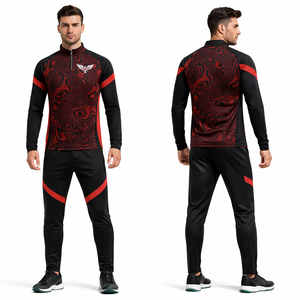 Ensemble de survêtement personnalisé pour homme, rouge et noir, imprimé, avec demi-zip, pantalon de jogging, tenue de sport, entraînement fitness, vêtements athlétiques sur mesure, OEM - Product Image 1
