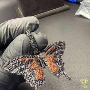 Colgante de Lujo con Diamantes VVS Cultivados en Laboratorio, Estilo Hip Hop, Plata de Ley 925, con Piedra Naranja, Regalo - Product Image 4