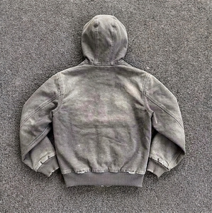 Sudadera con capucha y cremallera completa estilo raglán vintage, con efecto lavado ácido, mangas en contraste, teñido en prenda, forro polar desgastado, capa de abrigo urbano - Product Image 4