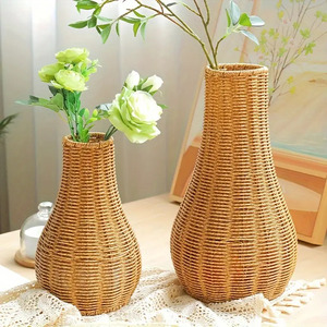 Rattan Woven Vintage <b>Vase</b> <b>Small</b> Round Floral Plants for Farmhouse Home Decor At Wholesale Price From India - Product Image 5