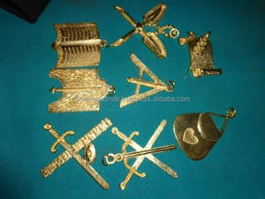 Handcrafted Masonic Regalia Bullion Wire Embroidery Gold & Silver Metal <b>Pin</b> <b>Badges</b> with Square Pattern and Safety <b>Pin</b> Attachment - Product Image 3