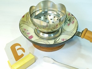 Brûleur d'encens artisanal en acier inoxydable avec base en céramique florale bleue, poignée en bois, style chinois aromatique, utilisation toute saison - Product Image 2