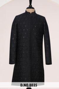 Sherwani Indo-Occidental Noir Nuit Pailleté pour Homme – Tenue de Cérémonie avec Texture Scintillante 3D à Paillettes – Idéal pour Grandes Réceptions - Product Image 2