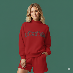 Ensemble assorti haut à col haut et manches longues pour femme et short longueur bermuda en tricot doux de qualité supérieure - Product Image 1