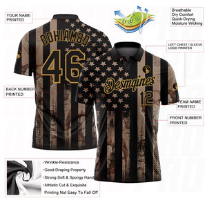 Camisetas Polo de Golf con Estampado Sublimado, Camiseta de Manga Corta de Poliéster, Antibacteriana, Transpirable, Personalizada, Camuflaje Negro - Product Image 3