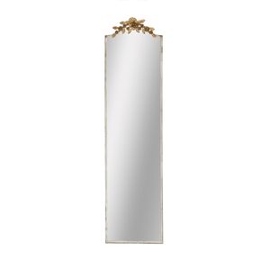 Grand miroir rectangulaire pleine longueur de 18,1 x 1,6 x 70,9 pouces avec cadre ivoire vieilli et couronne florale dorée - Product Image 2