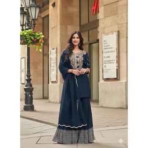 ชุดคุर्ตาพร้อมกางเกงปาลาซโซ่ งานปักเลื่อมหนัก ดีไซน์หรูหรา สไตล์ชาติพันธุ์ สำหรับผู้หญิง เหมาะสำหรับงานเทศกาลและงานปาร์ตี้ - Product Image 1