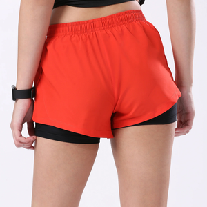 <b>White</b> High Waisted <b>Women</b> Gym <b>Shorts</b> 2 in 1 Polyester Double Layer Elastic Waist Quick Dry Knitted Polyester Spandex <b>Short</b> Pants - Product Image 2