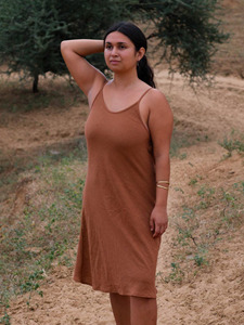 New Arrival Earthy Rust Handspun Cotton Minimalist A-Line <b>Slip</b> Dress for Women Sustainable Organic Khadi Summer Loungewear Dress - Product Image 2