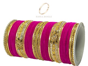 Latest Fashionable High Quality Pink Velvet Bridal Trendy Bangle Set Gold Plated for Women <b>Wedding</b> Collection Wholesale Price - Product Image 5