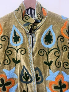 Luxury Velvet <b>Vintage</b> Cotton Suzani <b>Jacket</b> Multicolor Floral Embroidered Boho Full Sleeve V-Neck Handmade Breathable <b>Women</b> - Product Image 4