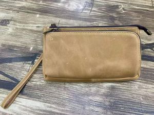 Ando Bag Genuine Cowhide Leather Vintage <b>Zip</b> Wristlet <b>Wallet</b> Clutch Pouch with Wrist Strap - Product Image 3