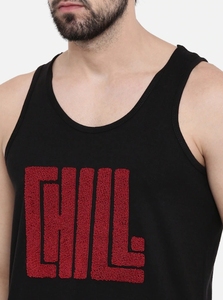 Camiseta sin Mangas Negra para Hombre, Estampada, Cuello Redondo, Estilo Casual, 100% Algodón, Tejido Transpirable - Product Image 3