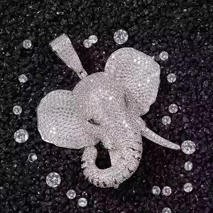 <b>Elephant</b> Head Crystal Rhinestone Pendant 925 Silver Plated Alloy Unisex Hiphop Charm <b>Gift</b> Jewelry - Product Image 2