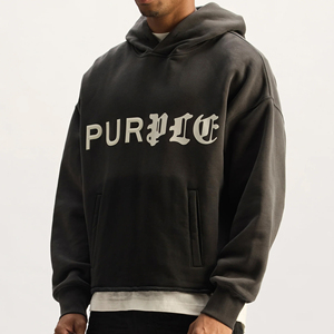 Hoodies unisexe violet à coutures horizontales et verticales, poche avant, TPU biseauté, flocage et détails réservés – Nouveauté très demandée - Product Image 3