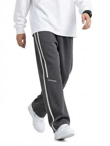 Pantalones Deportivos Anchos Gris Oscuro para Hombre con Franja Lateral Blanca, Estilo Urbano, Casual, Corte Recto - Product Image 6