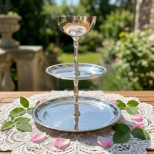 Support de service de luxe en argent à 3 niveaux, support à gâteau en métal, plateau à desserts, cupcakes, pâtisseries, fruits, en-cas pour la maison, les fêtes, les mariages - Product Image 3