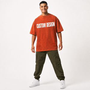 Camiseta Oversize de Algodón con Detalle de Abertura Lateral en el Bajo, Lavado Enzimático, Estampado Personalizado para Hombre, Venta al por Mayor - Product Image 4