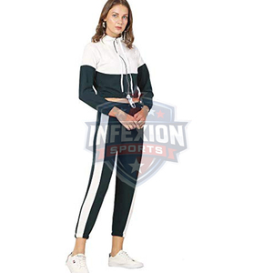 Women Color Blocking Tracksuit Set Full Sleeve Zipper Crop Top With Side Pockets <b>Ankle</b>-Length Pants Sporty Style Spring Wear - Product Image 4