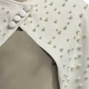 <b>White</b> Pearl Capelet Women Beaded Short Sleeve Elegant Bridal Shawl Formal Occasion Fashion <b>Wrap</b> - Product Image 3