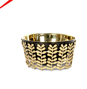 Nouvelle coupelle décorative à motif feuille, finition noire et dorée, pour un look moderne et élégant de décoration intérieure. - Product Image 1