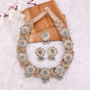 Handcrafted Floral Boho Jute Rope <b>Necklace</b> Earrings & <b>Ring</b> Set for Women 20inches Gift - Product Image 4