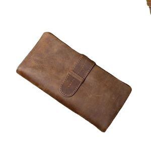 Portefeuille long en cuir véritable fait main, style vintage, fermeture à boucle, unisexe, usage quotidien, couleur marron - Product Image 1