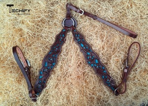 Juego de tachuelas de cuero occidental para Cabeza y Cuello de pecho para recortes de flores hechos a mano con Conchos antiguos y hebilla