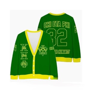 Cárdigan Verde de Punto con Cuello en V y Letras Griegas XHO Bordadas, Suéter Casual de Otoño para Mujer, Estilo de Manga Regular - Product Image 3