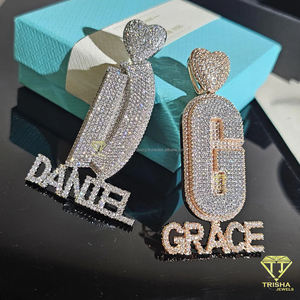 Luxury Custom Letter Pendant Necklace <b>Iced</b> <b>Out</b> Moissanite Diamond Cuban <b>Chain</b> Fashion Jewelry - Product Image 3