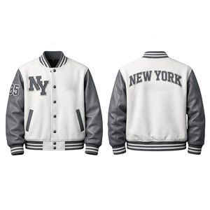 เสื้อแจ็คเก็ตวาร์ซิตี้ผ้าฟลีซหนานุ่ม แขนหนังเทียมตัดต่อสีตัดกัน ระบายอากาศได้ดี เป็นมิตรกับสิ่งแวดล้อม ทรงสลิมฟิตสำหรับผู้ชาย สวมใส่สบายๆ - Product Image 4