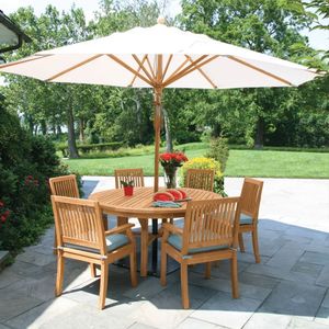 Solid Wood <b>Patio</b> Dining Set with <b>Round</b> <b>Table</b> Chairs and Umbrella for Garden, Backyard, Poolside & Deck Dining - Product Image 1