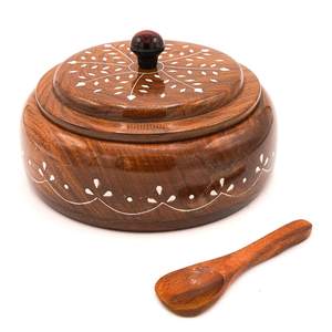 Masala Dani en bois artisanal |   Boîte à épices ronde avec 4 compartiments |   Conteneur de rangement pour la cuisine - Product Image 4