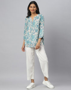 Chemise en coton mélangé pour femme avec imprimé artisanal, manches 3/4, TheFabira, approvisionnement en gros en provenance d'Inde, vêtements régionaux - Product Image 1