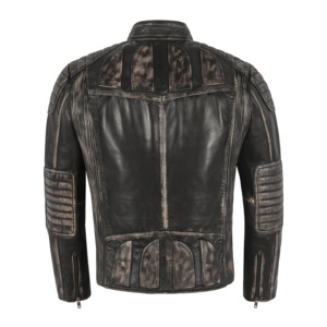 <b>Mens</b> THUNDER Vintage Waxed Genuine Napa Leather Biker <b>Jacket</b> Quilted Piping Panels Polyester Lining Standup Collar Custom - Product Image 3