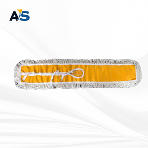 A&S Durable 5x40 White Dust <b>Mop</b> Aluminum Synthetic Cotton Fibers Cut-End Design Self-Wringer Yellow Backing for Multi-Floor - Product Image 1