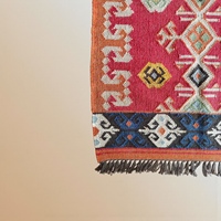 Tapis Kilim en Laine Fait Main Moderne Abstrait Géométrique à Poil Ras Tissage Plat Fin Écologique Anti-Bactérien Antidérapant Convivial pour les Animaux