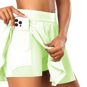 Falda de tenis decorativa y deportiva con pantalones cortos incorporados y pantalones cortos de cintura alta para mujer con encaje - Product Image 1