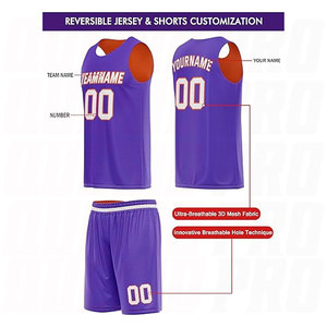 Ensemble de maillots de basket-ball en mesh personnalisés par sublimation, respirant, à séchage rapide, violet et orange, pour hommes, femmes et jeunes - Product Image 3