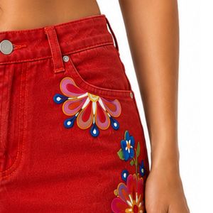 Custom <b>Womens</b> <b>Red</b> Floral Printed Denim Shorts High Waist Casual Summer <b>Jean</b> Shorts Custom Embroidered Fashion OEM Manufacturer - Product Image 4