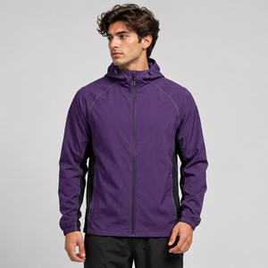 Chaqueta con capucha morada para hombre, cortavientos, ligera, deportiva, para correr, para primavera - Product Image 1