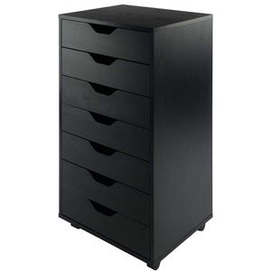 Armadio Mobile con 7 Cassetti in Legno Nero per Casa, Ufficio e Scuola, Struttura in Metallo per Uso in Armadio/Ufficio - Product Image 1
