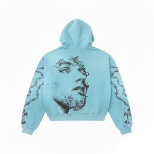 Sweat à capuche zippé boxy en molleton délavé pour homme, 400 GSM, avec motif graphique vieilli en strass, style streetwear - Product Image 2