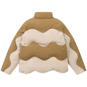 Men's Color Blocking Puffer <b>Jacket</b> Stand Collar <b>Zipper</b> Closure Windproof Casual Style Polyester Wadding Winter Loose Fit - Product Image 4