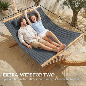 "2 Person Portable Garden <b>Hammock</b> with Gray Fabric 440 Lbs Capacity & Pillow & Pad" - Product Image 5