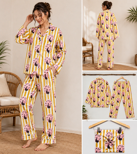 Jaipur Hand Block Print 100% Cotton Night Suit for Women <b>Long</b> Sleeve Shirt & Pajama Set Breathable Loungewear PJS with Pouch - Product Image 3