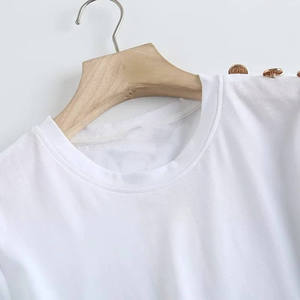 T-shirt en tricot à une épaule pour femme, manches trois quarts, couleur unie, coupe ample, longueur normale, en vente en ligne - Product Image 3