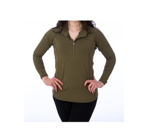<b>Women's</b> Olive Green <b>Long</b> <b>Sleeve</b> <b>Polo</b> Shirt Full Zip Knitted Quick Dry Casual Wear - Product Image 1