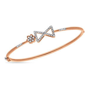 Rose Gold Diamond Geometric Bow & Floral Open <b>Bangle</b> <b>Bracelet</b> for Women - Product Image 1