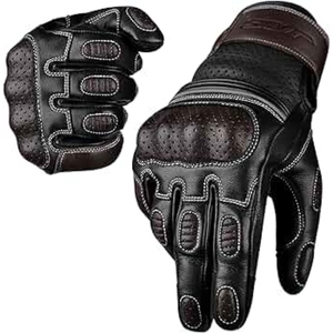 Gants de moto en cuir véritable ciré de qualité supérieure avec doublure intérieure chaude et rembourrage en mousse pour éviter les blessures - Product Image 1